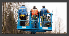 Workers in an elevated work platform basket